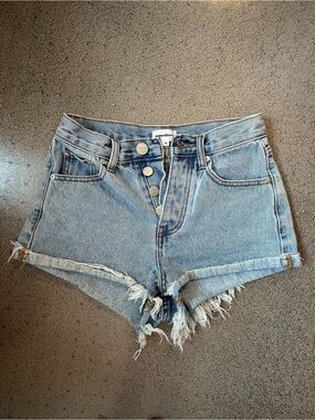 superdown Distressed Light Blue High-Rise Denim Shorts